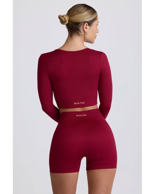 BO+TEE Red Super Sculpt Seamless Long-Sleeve Crop Top
