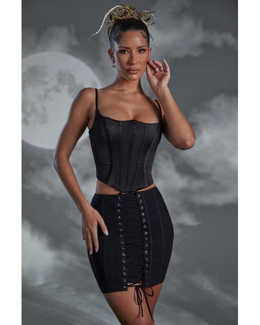 Oh Polly Black Lace Up Mini Skirt