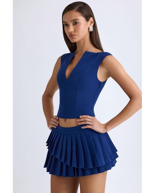 Oh Polly Blue Layered Pleated Low-Rise Mini Skirt