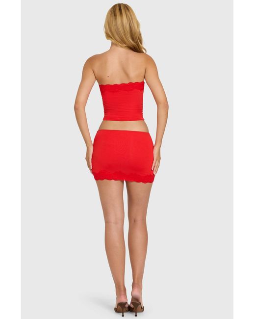 Oh Polly Red Modal Lace-Trim Skort