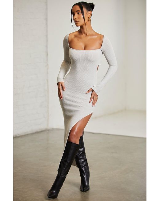 Oh Polly Gray Long Sleeve Cut Out Maxi Dress