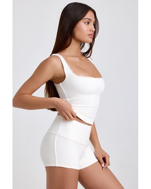 Oh Polly White Ribbed Modal Lace-Trim Tank Top