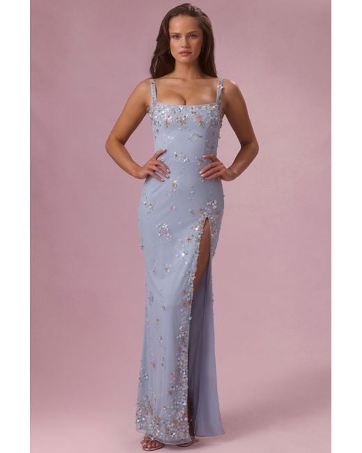 Oh Polly Blue Embellished Corset Maxi Dress