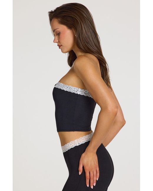 Oh Polly Black Modal Lace-Trim Bandeau Top