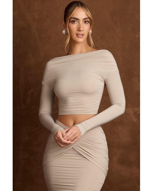 Oh Polly Gray Open-Back Draped Crop Top
