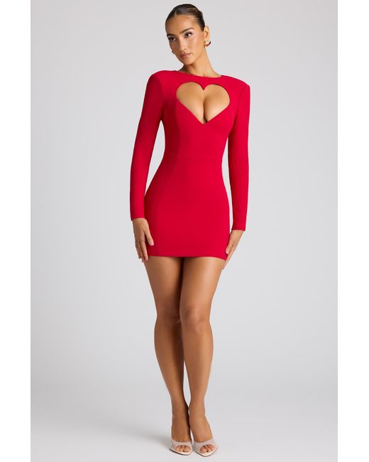 Oh Polly Red Heart Cut Out Long Sleeve Mini Dress