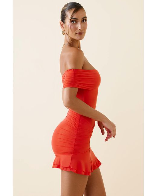 Oh Polly Red Asymmetric Ruched One-Shoulder Mini Dress