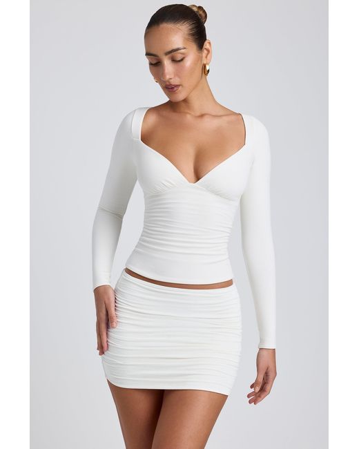 Oh Polly White Modal Ruched Long-Sleeve Top