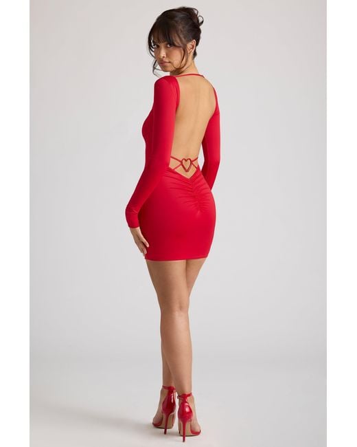 Oh Polly Red Long Sleeve Sweetheart Neckline Mini Dress