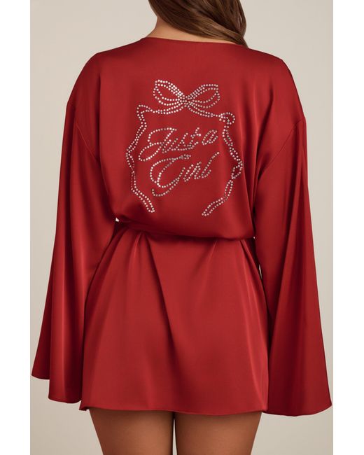 Oh Polly Red Embellished Loose-Fit Wrap-Over Robe