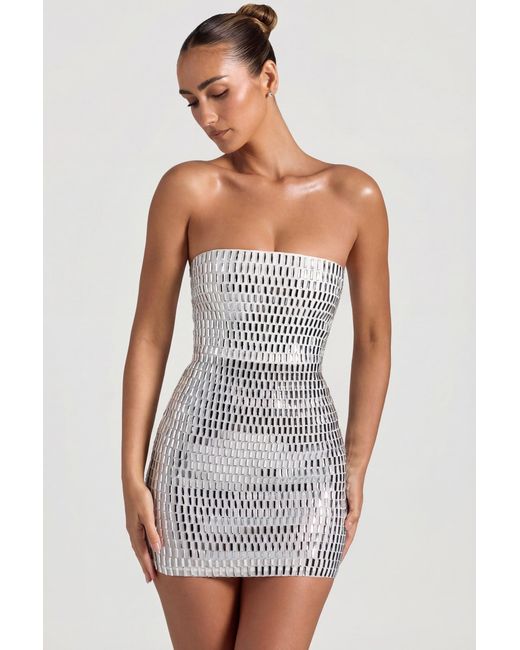 Oh Polly White Embellished Bandeau Mini Dress