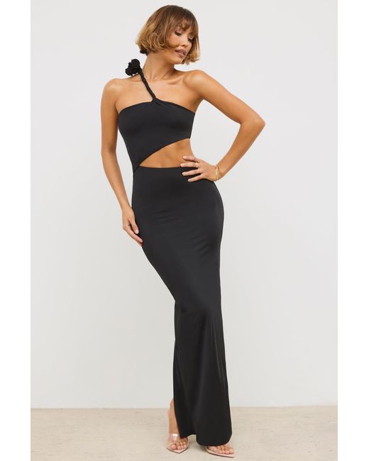 Oh Polly Black Jersey Asymmetric Cut Out Maxi Dress