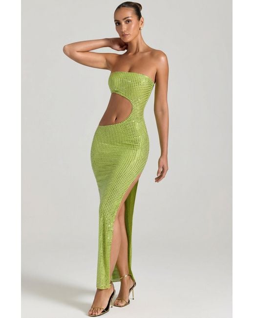 Oh Polly Green Embellished Cut-Out Bandeau Maxi Dress