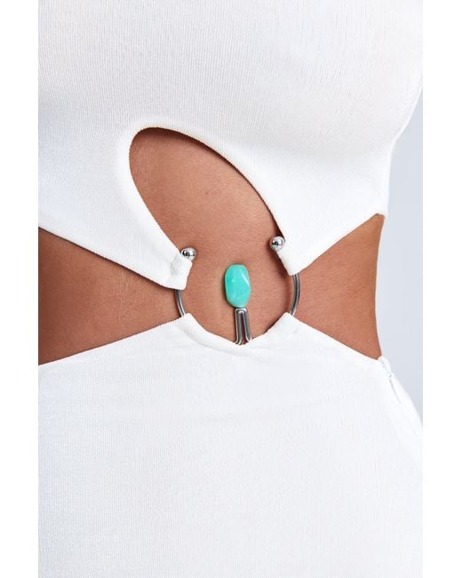 Oh Polly White Hardware Detail One-Shoulder Maxi Dress