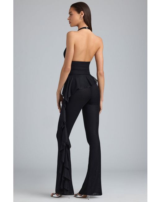 Oh Polly Black Metallic Ruffle Low-Rise Flared Trousers