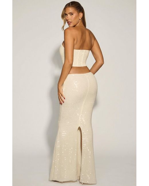 Oh Polly White Embellished Cut-Out Draped Corset Gown
