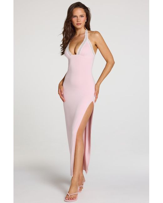 Oh Polly Pink Modal Lace-Trim Maxi Dress