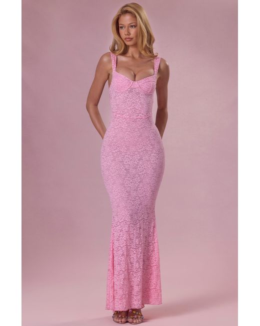 Oh Polly Pink Lace Sweetheart-Neck Gown