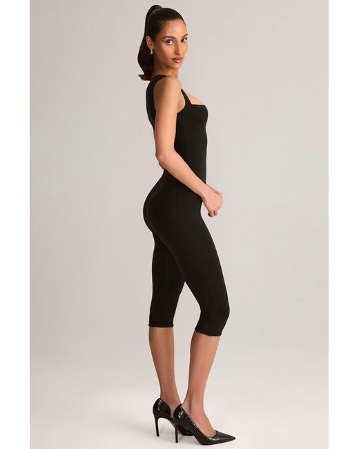 Oh Polly Black Modal Square-Neck Bodycon Capri Jumpsuit
