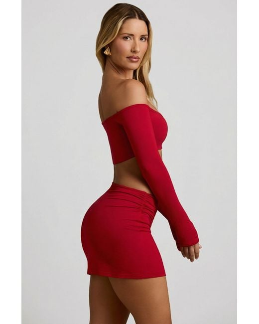 Oh Polly Red Modal Contrast-Trim Crop Top