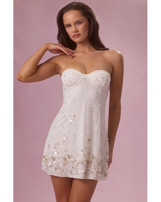 Oh Polly White Embellished Bandeau Mini Dress