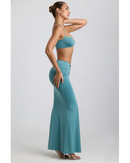 Oh Polly Green Slinky Jersey Hardware Detail Maxi Skirt