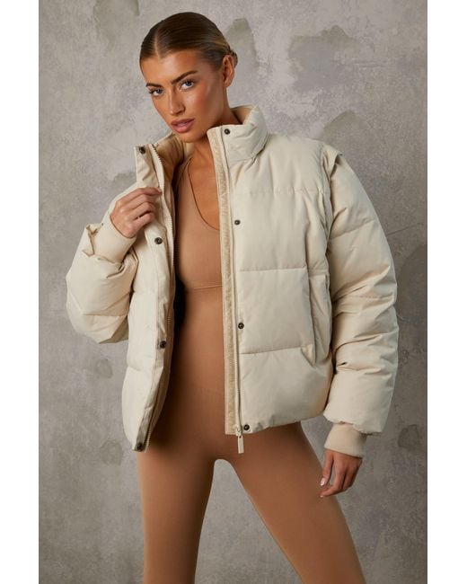 BO+TEE Natural Cropped Puffer Jacket With Detachable Sleeves