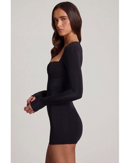 Oh Polly Black Soft Jersey Sweetheart Long-Sleeve Mini Playsuit