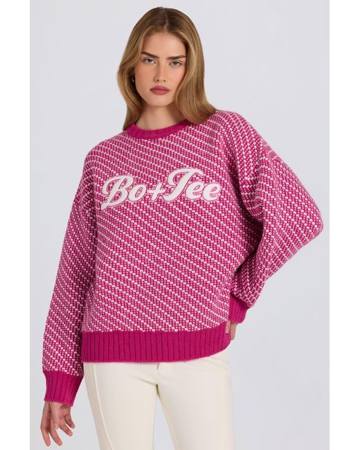 BO+TEE Pink Knit Logo Oversized Jumper