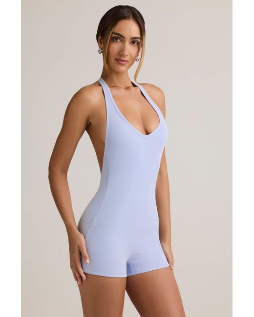 Oh Polly Blue Modal Ribbed Backless Playsuit