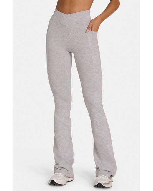 BO+TEE Gray Soft Active V-Waist Flared Leggings