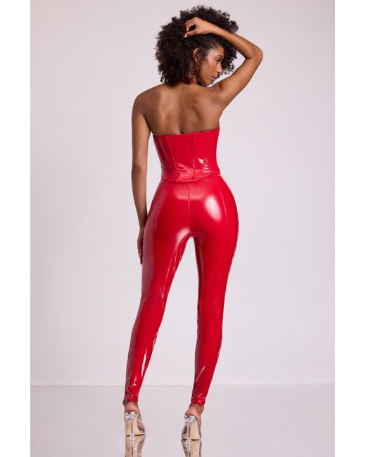 Oh Polly Red Vinyl High V-Waist Leggings