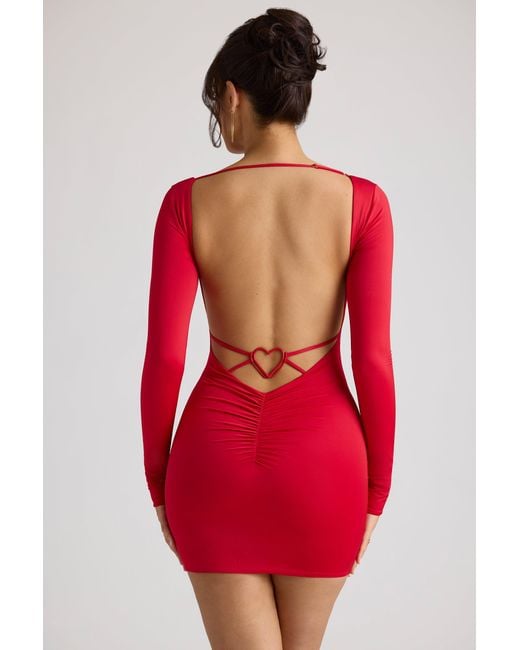 Oh Polly Red Long Sleeve Sweetheart Neckline Mini Dress