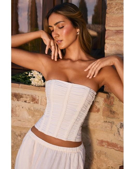 Oh Polly White Ruched Lace-Up Corset Top