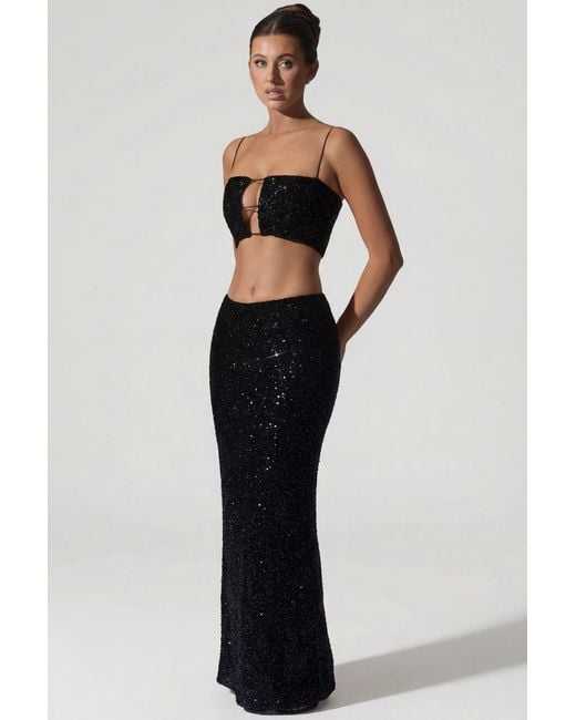 Oh Polly Black Embellished Cut-Out Crop Top
