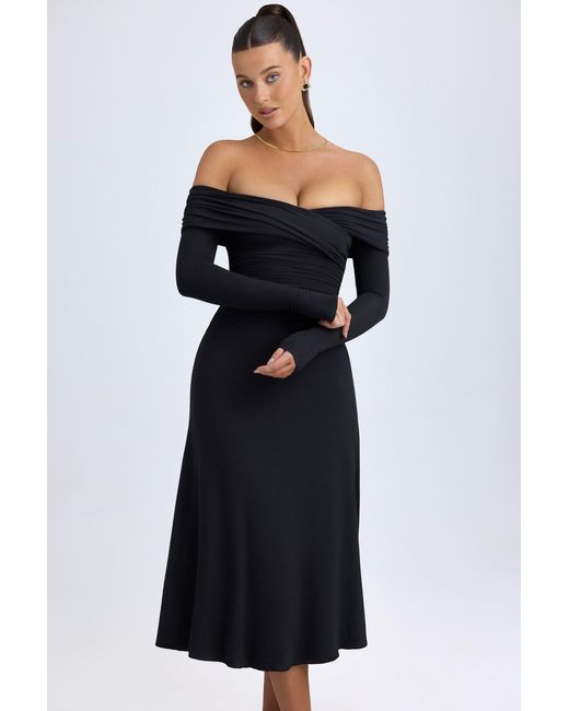 Oh Polly Black Modal Off-Shoulder Ruched Midaxi Dress