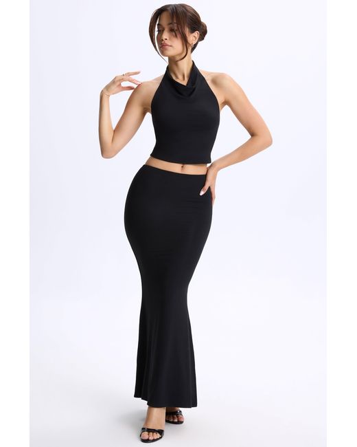 Oh Polly Black Modal Low-Rise Maxi Skirt
