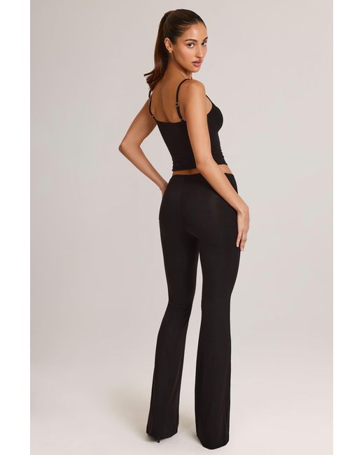 Oh Polly Black Modal Mid-Rise Flared Trousers