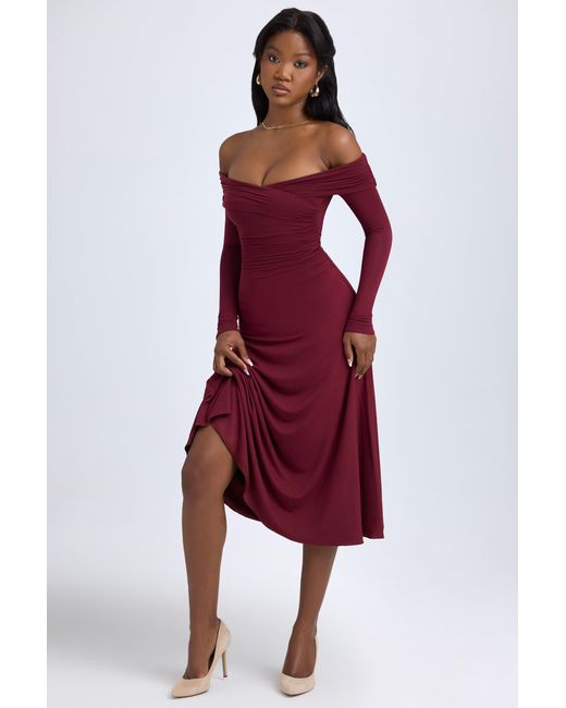 Oh Polly Red Modal Off-Shoulder Ruched Midaxi Dress