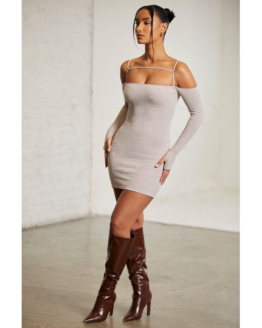 Oh Polly Natural Cold Shoulder Long Sleeve Mini Dress