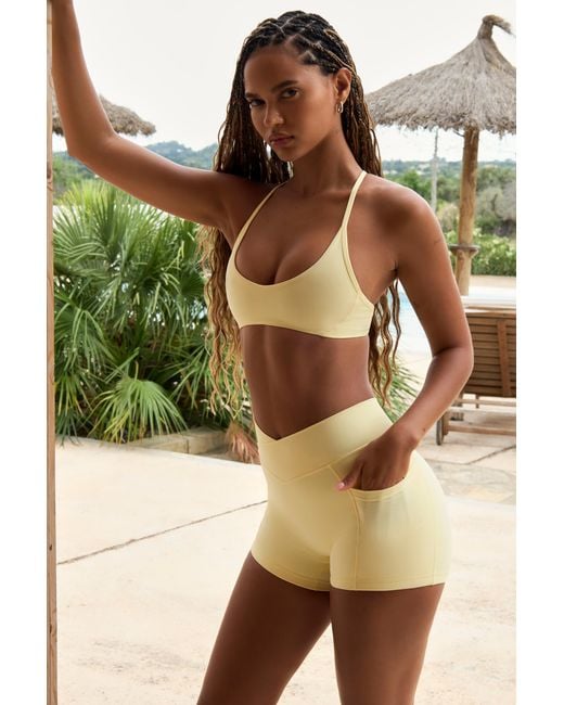 BO+TEE Yellow Soft Active Pocket V-Waist Mini Shorts