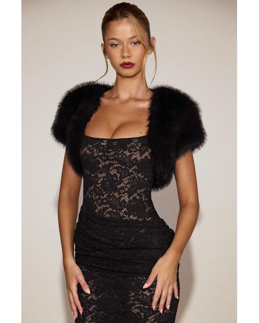 Oh Polly Black Faux-Fur Short Sleeve Bolero