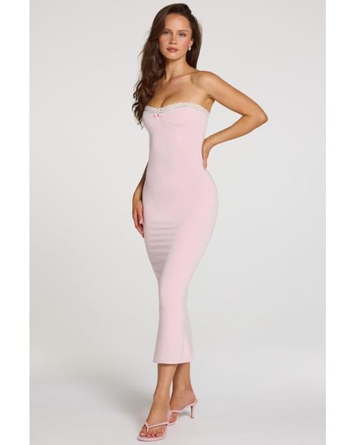 Oh Polly Pink Modal Lace-Trim Midaxi Dress