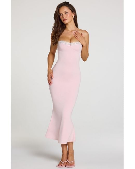 Oh Polly Pink Modal Lace-Trim Midaxi Dress