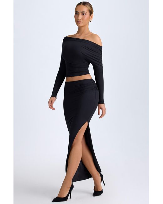 Oh Polly Black Modal Low-Rise Maxi Skirt