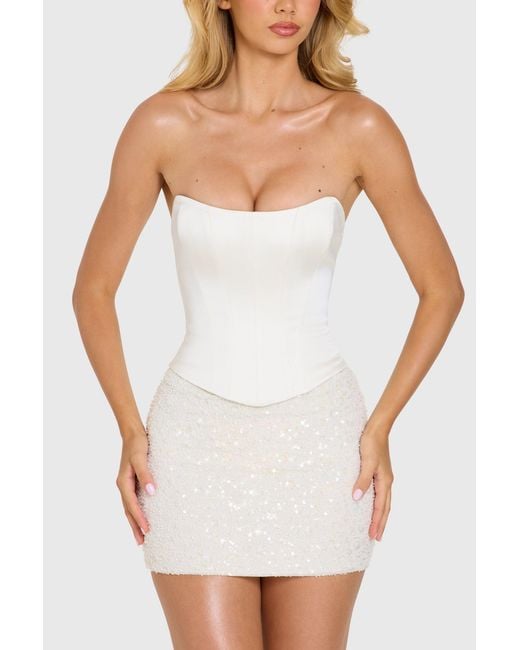 Oh Polly White Embellished Skirt Corset Mini Dress