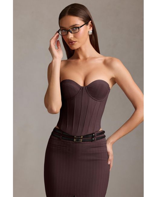 Oh Polly Brown Pinstripe Lace-Up Corset Top