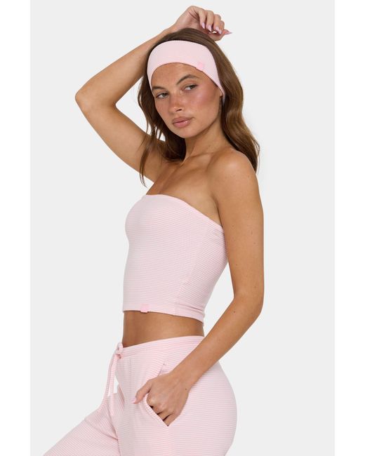 BO+TEE Pink Ribbed Jersey Bandeau Top
