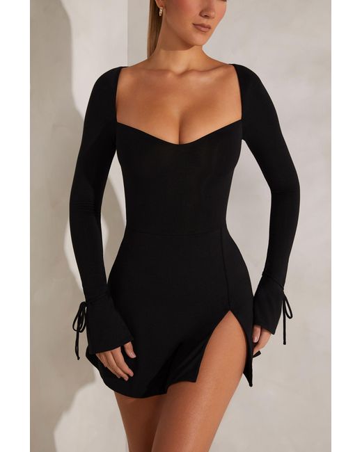 Oh Polly Black Long Sleeve A-Line Mini Dress