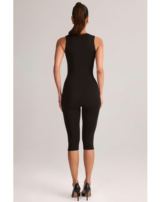 Oh Polly Black Modal Square-Neck Bodycon Capri Jumpsuit